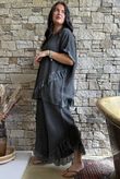 Rustic Nature Bubble Cotton Raw Frill Top Washed Charcoal